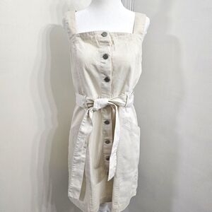Habitual Denim Button Front Dress Safari Ecru M Pockets Summer Belted Smock